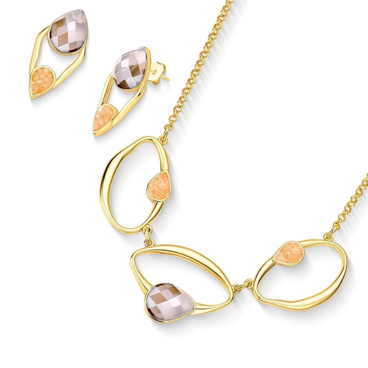 Conjunto Brilhato Pedras Naturais Brasileiras — Folheado a Ouro