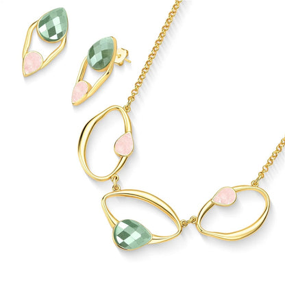 Conjunto Brilhato Pedras Naturais Brasileiras — Folheado a Ouro
