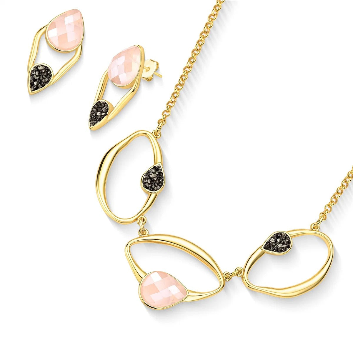 Conjunto Brilhato Pedras Naturais Brasileiras — Folheado a Ouro