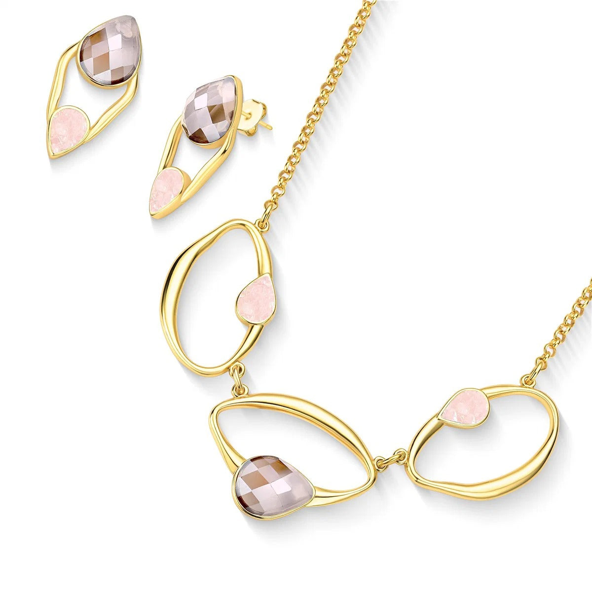 Conjunto Brilhato Pedras Naturais Brasileiras — Folheado a Ouro