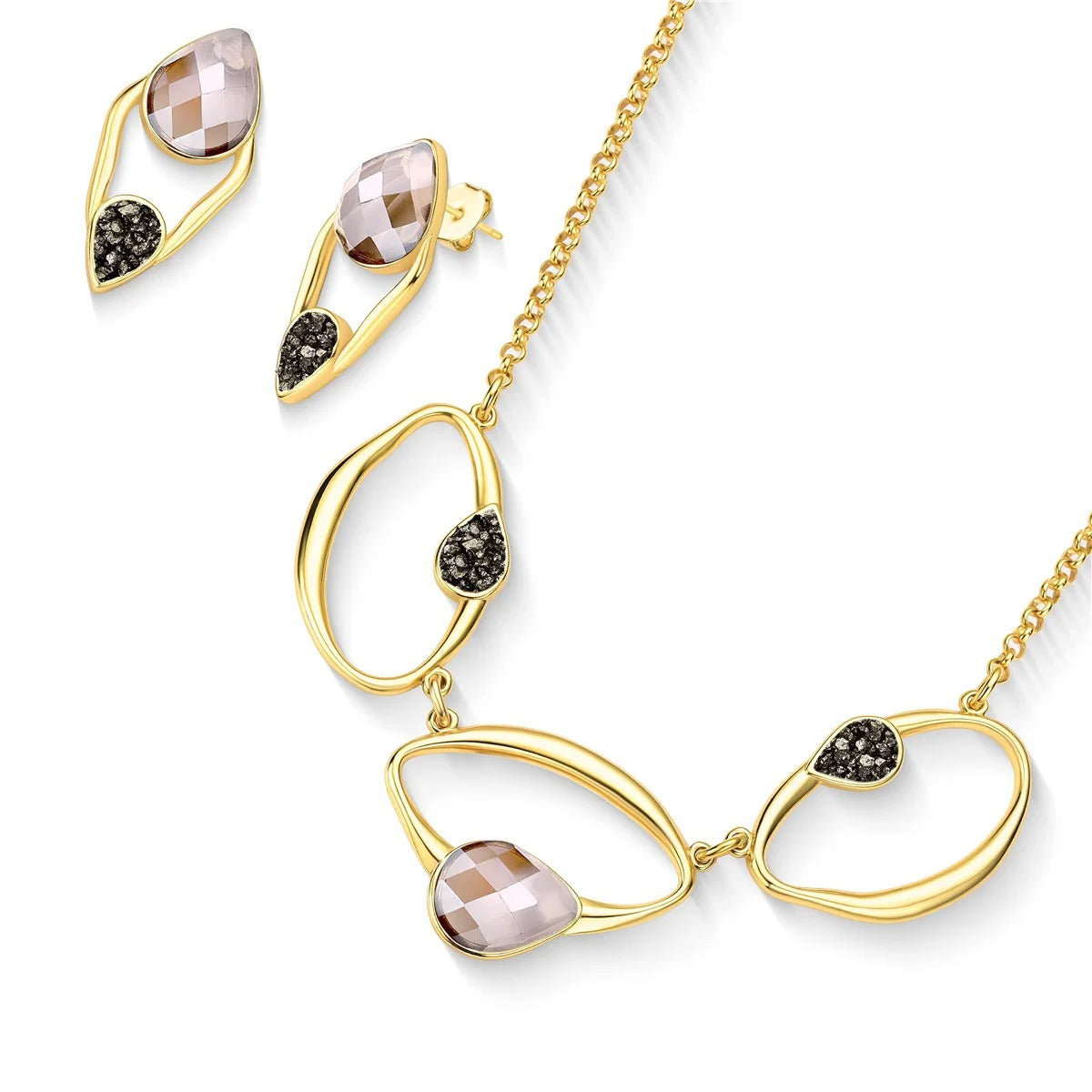 Conjunto Brilhato Pedras Naturais Brasileiras — Folheado a Ouro