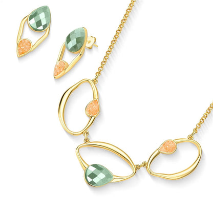 Conjunto Brilhato Pedras Naturais Brasileiras — Folheado a Ouro