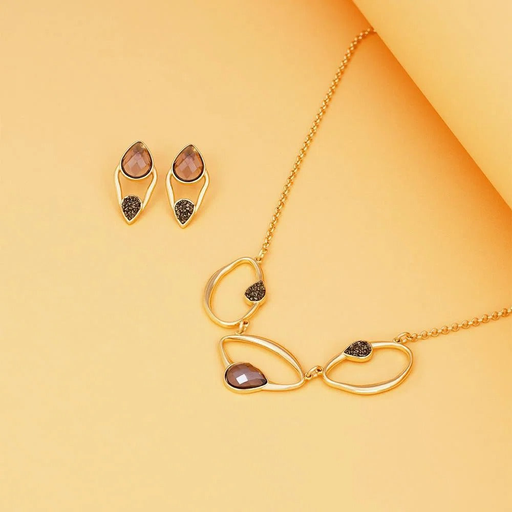 Conjunto Brilhato Pedras Naturais Brasileiras — Folheado a Ouro