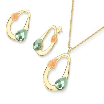 Conjunto Brilhato Pedras Naturais Brasileiras — Folheado a Ouro