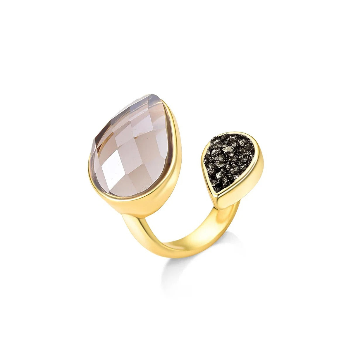 Anel Possebon Folheado a Ouro - Pedra Natural