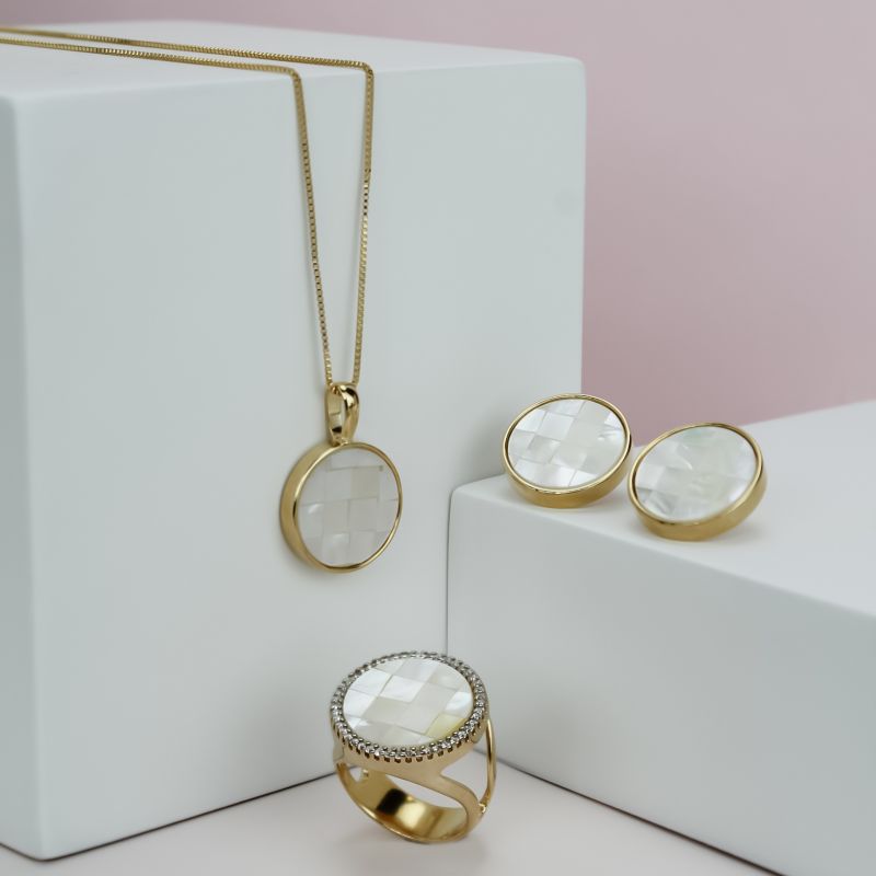 Conjunto Possebon Folheado a Ouro - Pedra Natural