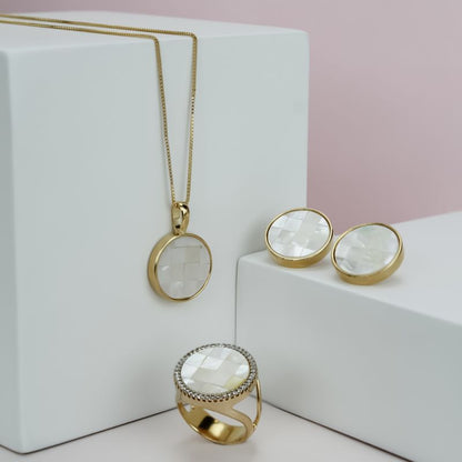 Conjunto Possebon Folheado a Ouro - Pedra Natural