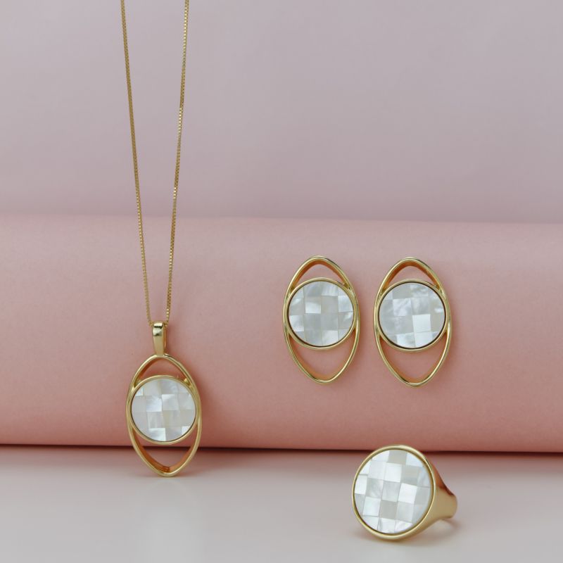 Conjunto Brilhato Pedras Naturais Brasileiras — Folheado a Ouro