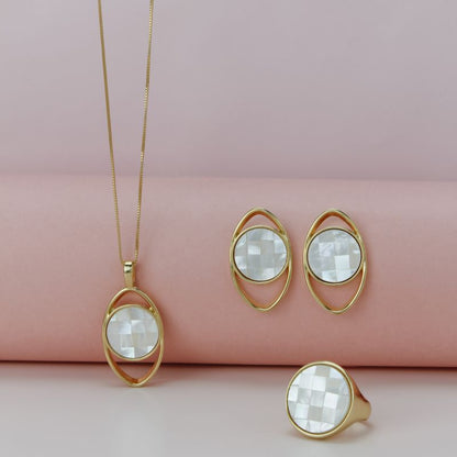 Conjunto Brilhato Pedras Naturais Brasileiras — Folheado a Ouro