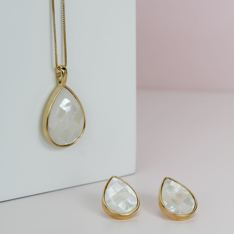Conjunto Brilhato Pedras Naturais Brasileiras — Folheado a Ouro
