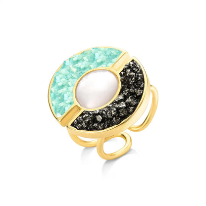 Anel Brilhato Pedras Naturais Brasileiras — Folheado a Ouro