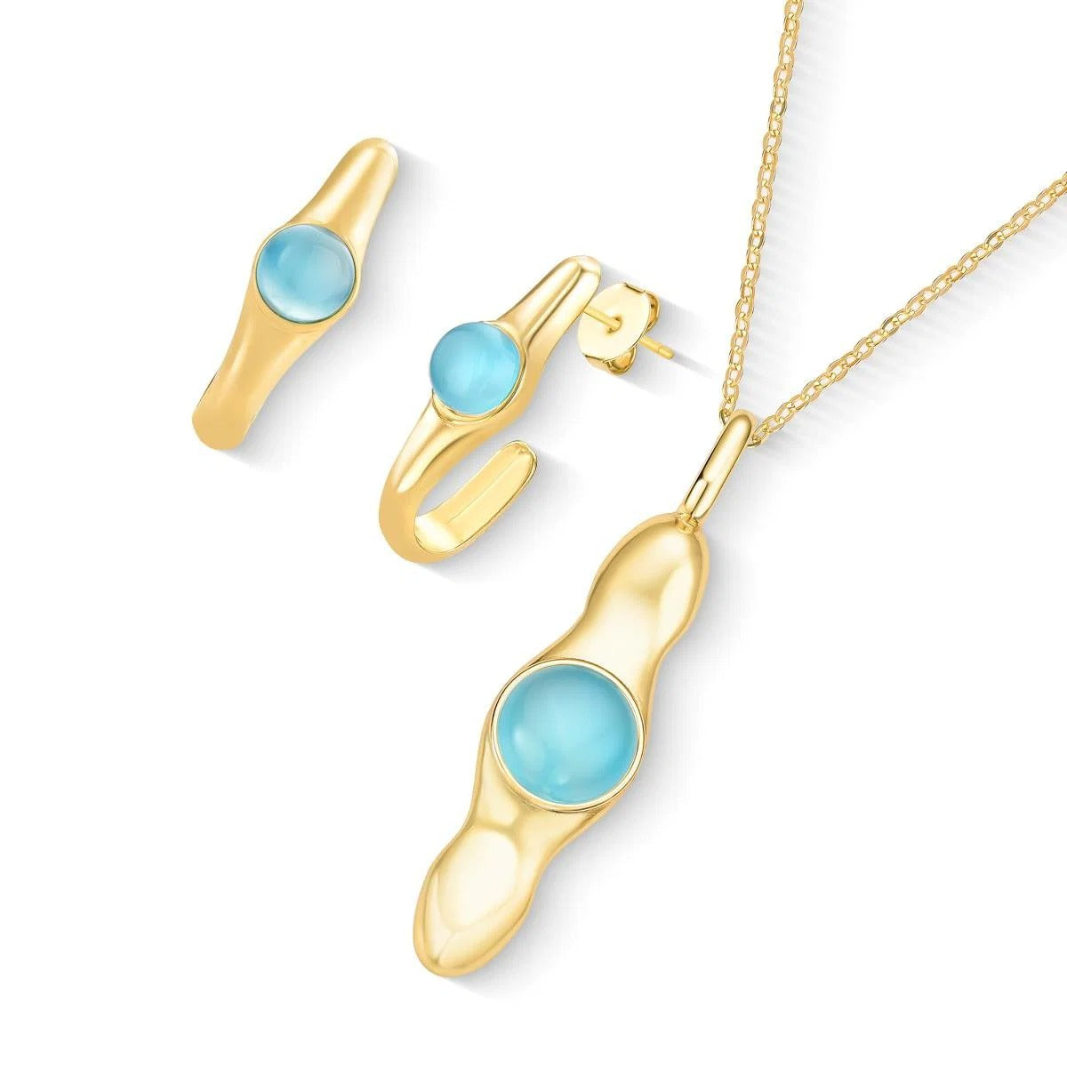 Conjunto Brilhato Pedras Naturais Brasileiras — Folheado a Ouro
