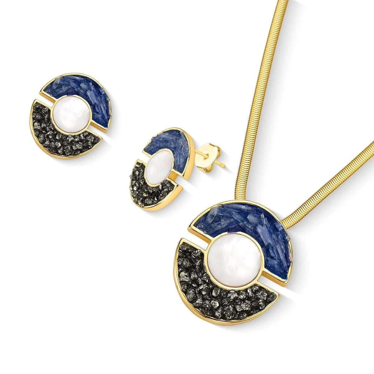 Conjunto Brilhato Pedras Naturais Brasileiras — Folheado a Ouro