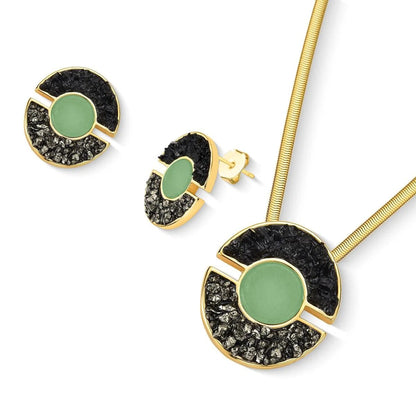 Conjunto Brilhato Pedras Naturais Brasileiras — Folheado a Ouro