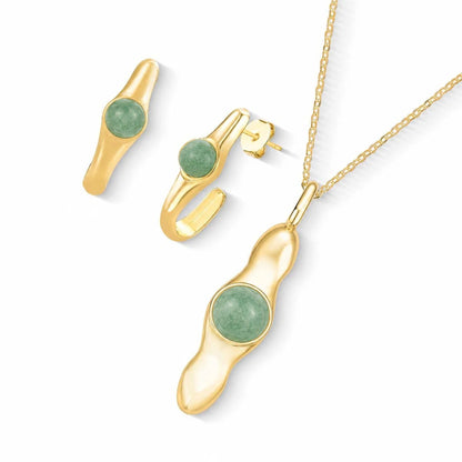 Conjunto Brilhato Pedras Naturais Brasileiras — Folheado a Ouro