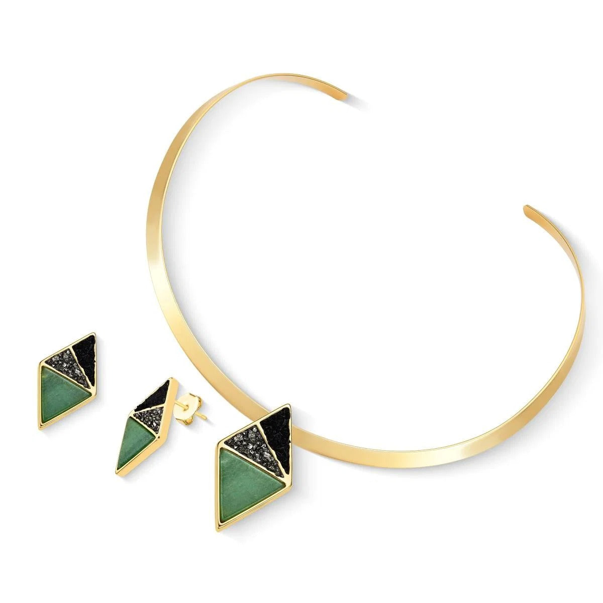 Conjunto Brilhato Pedras Naturais Brasileiras — Folheado a Ouro