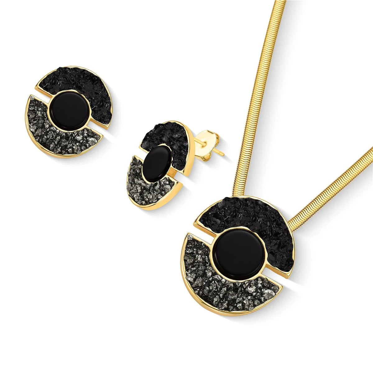 Conjunto Brilhato Pedras Naturais Brasileiras — Folheado a Ouro