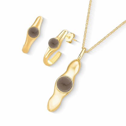 Conjunto Brilhato Pedras Naturais Brasileiras — Folheado a Ouro