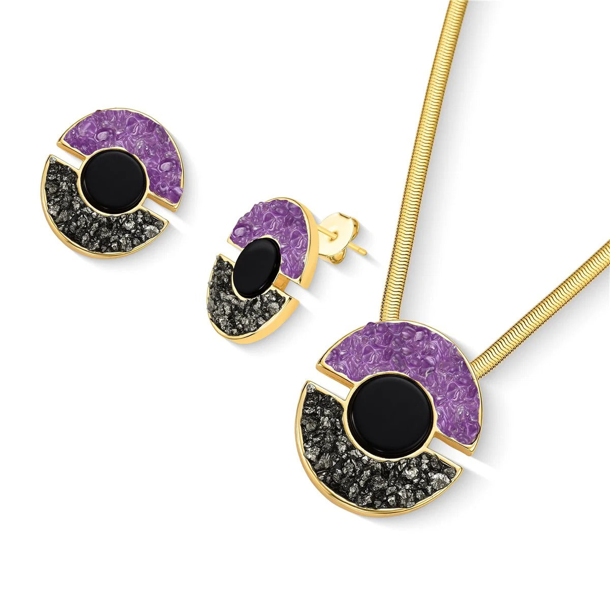 Conjunto Brilhato Pedras Naturais Brasileiras — Folheado a Ouro