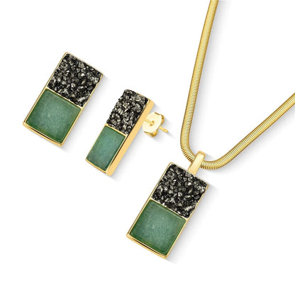 Conjunto Brilhato Pedras Naturais Brasileiras — Folheado a Ouro