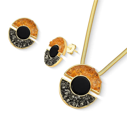 Conjunto Brilhato Pedras Naturais Brasileiras — Folheado a Ouro