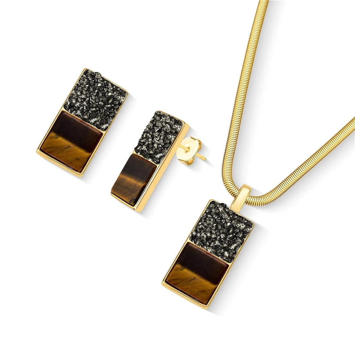 Conjunto Brilhato Pedras Naturais Brasileiras — Folheado a Ouro