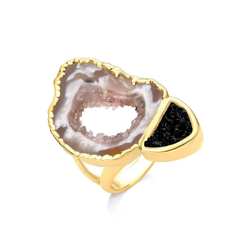 Anel Possebon Folheado a Ouro - Pedra Natural