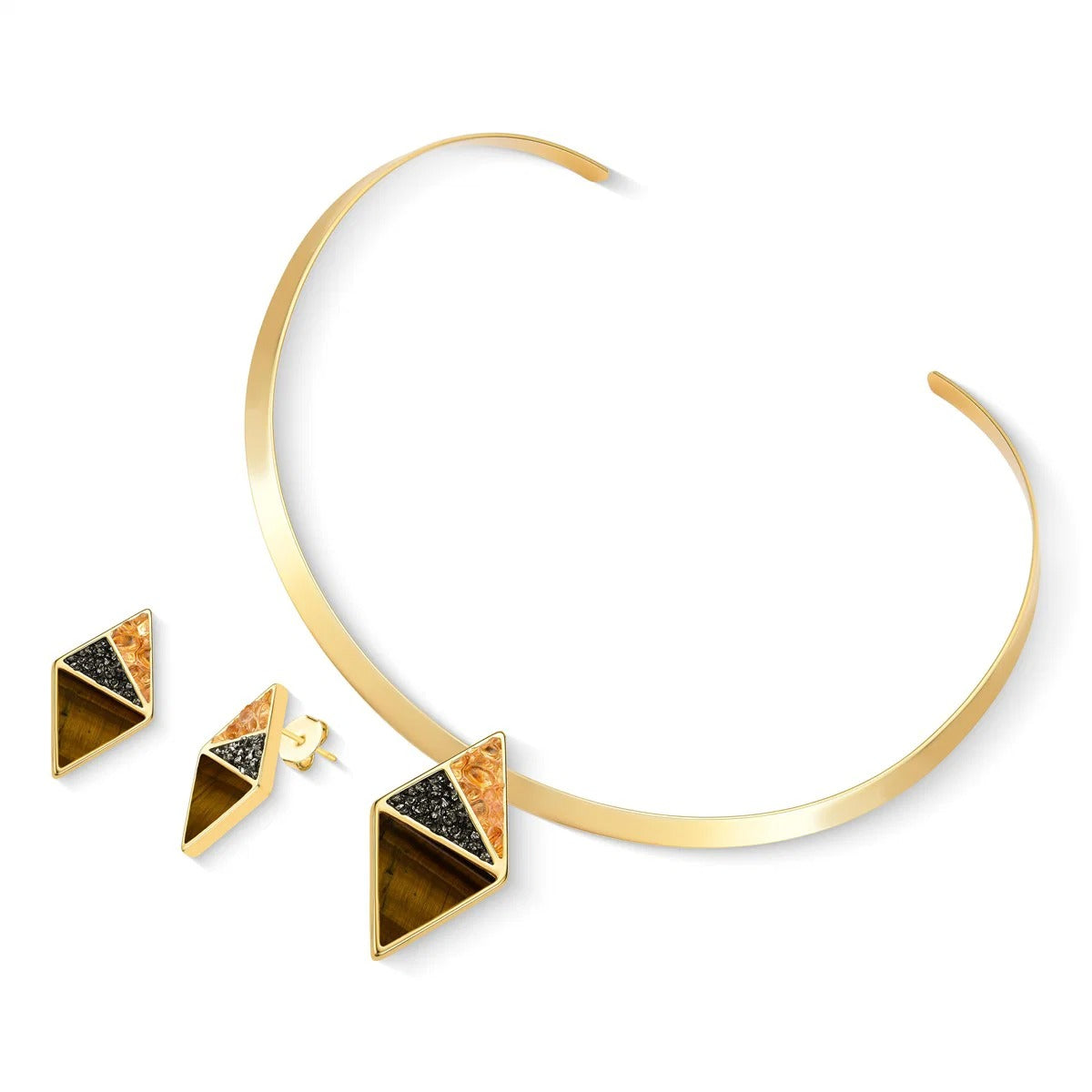 Conjunto Brilhato Pedras Naturais Brasileiras — Folheado a Ouro