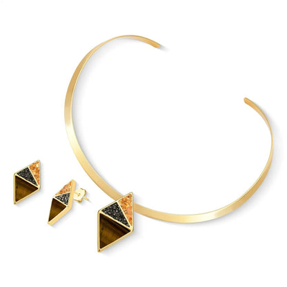 Conjunto Brilhato Pedras Naturais Brasileiras — Folheado a Ouro
