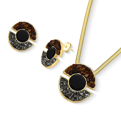 Conjunto Brilhato Pedras Naturais Brasileiras — Folheado a Ouro