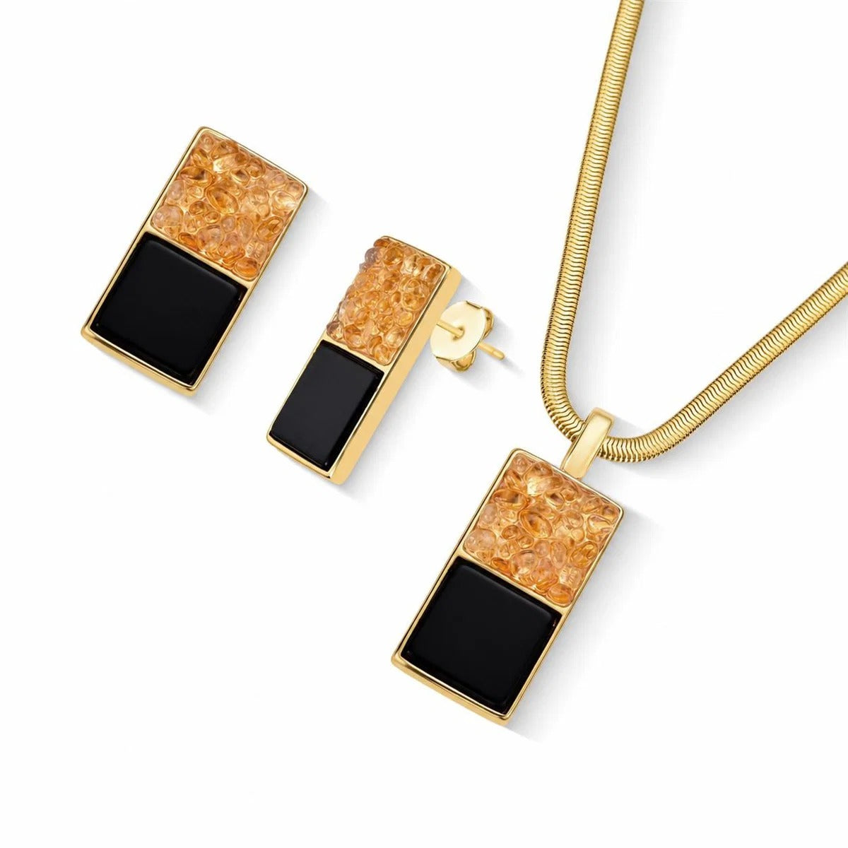 Conjunto Brilhato Pedras Naturais Brasileiras — Folheado a Ouro