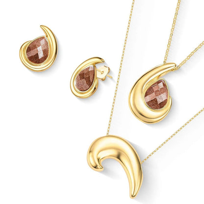 Conjunto Brilhato Pedras Naturais Brasileiras — Folheado a Ouro