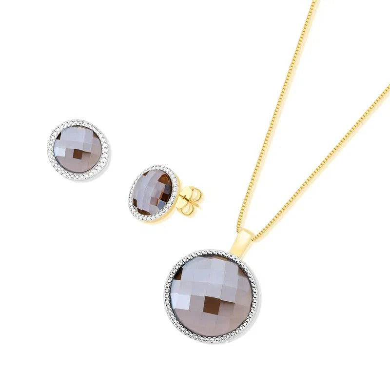 Conjunto Brilhato Pedras Naturais Brasileiras — Folheado a Ouro e Ródio Branco