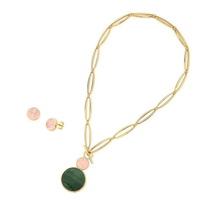 Conjunto Possebon Folheado a Ouro - Pedra Natural