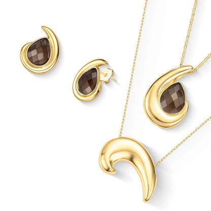 Conjunto Brilhato Pedras Naturais Brasileiras — Folheado a Ouro