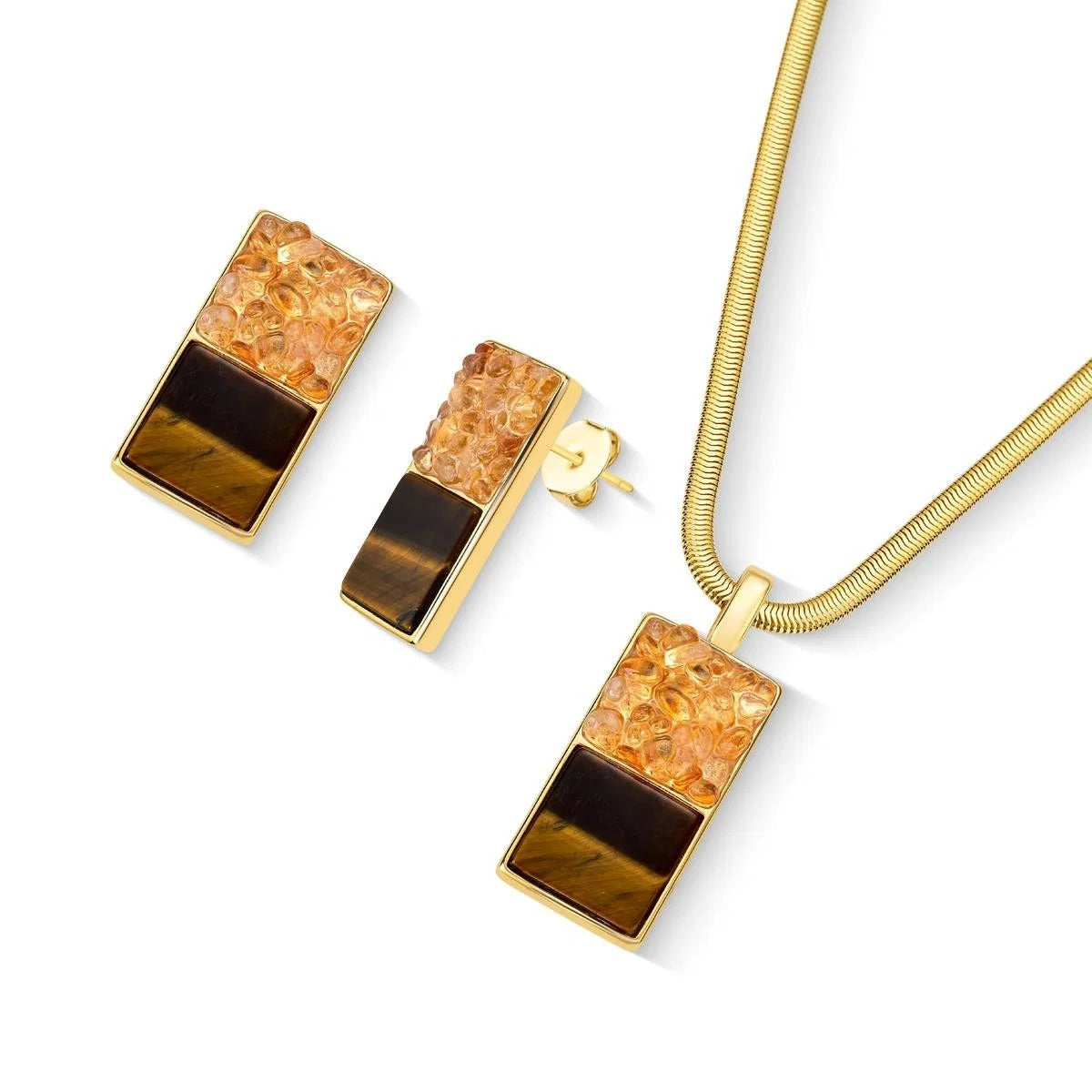 Conjunto Brilhato Pedras Naturais Brasileiras — Folheado a Ouro