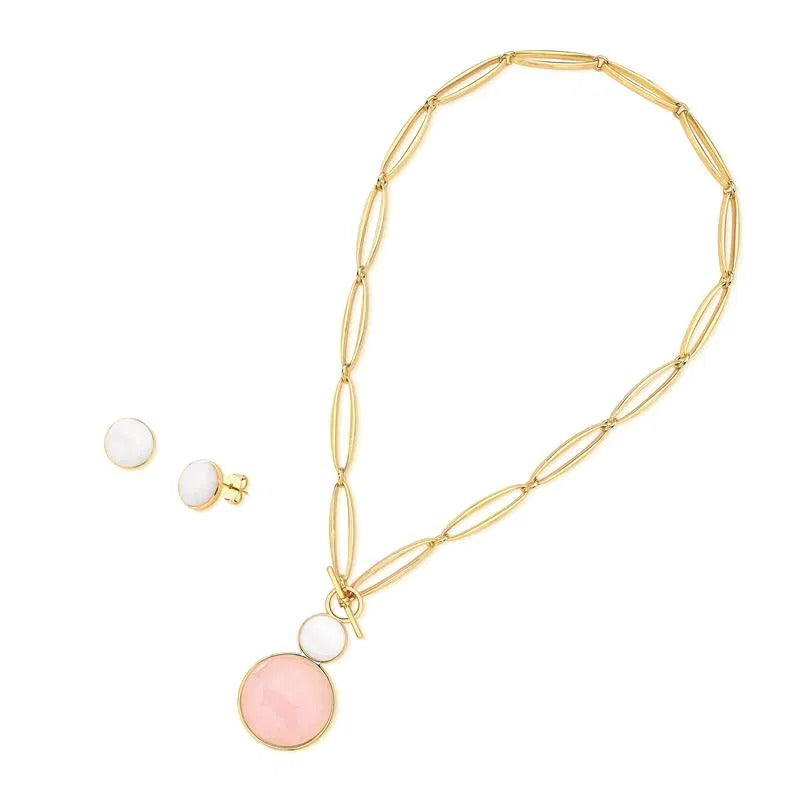 Conjunto Possebon Folheado a Ouro - Pedra Natural