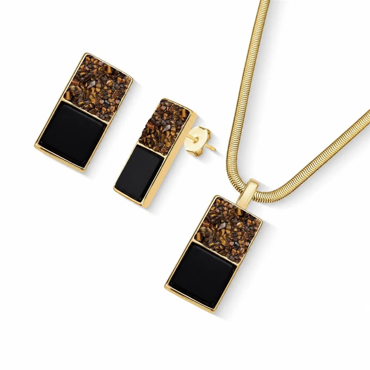 Conjunto Brilhato Pedras Naturais Brasileiras — Folheado a Ouro