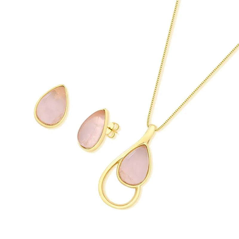 Conjunto Brilhato Pedras Naturais Brasileiras — Folheado a Ouro