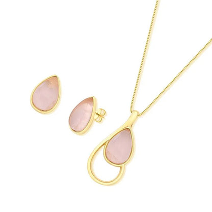 Conjunto Brilhato Pedras Naturais Brasileiras — Folheado a Ouro