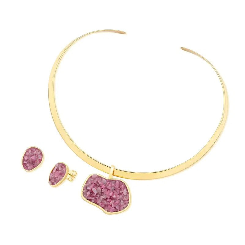 Conjunto Brilhato Pedras Naturais Brasileiras — Folheado a Ouro