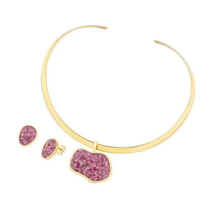 Conjunto Brilhato Pedras Naturais Brasileiras — Folheado a Ouro
