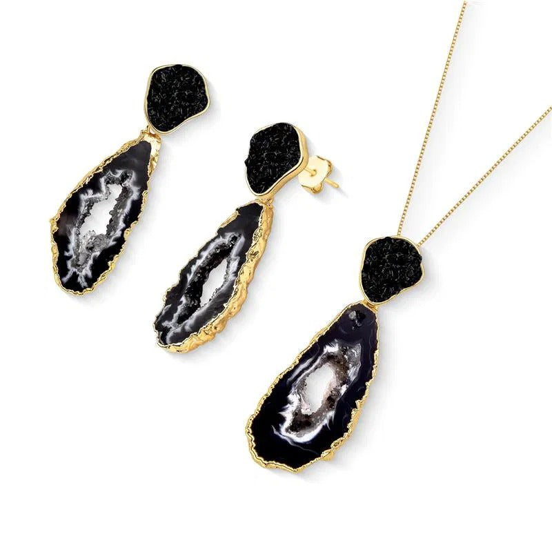 Conjunto Brilhato Pedras Naturais Brasileiras — Folheado a Ouro