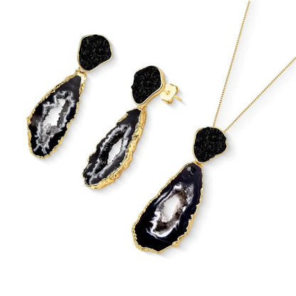Conjunto Brilhato Pedras Naturais Brasileiras — Folheado a Ouro