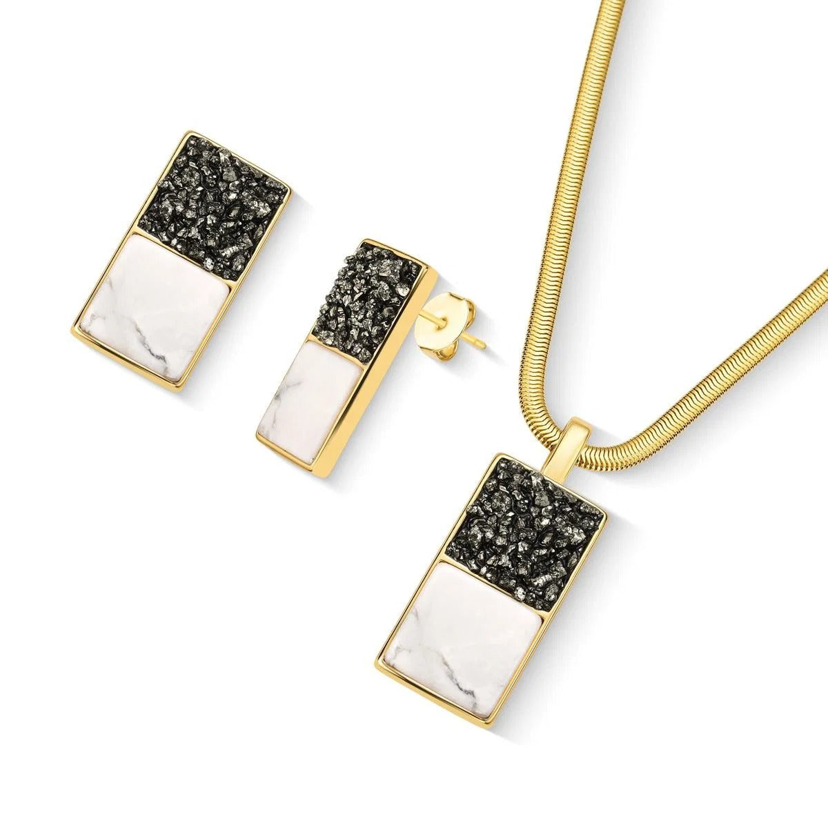 Conjunto Brilhato Pedras Naturais Brasileiras — Folheado a Ouro