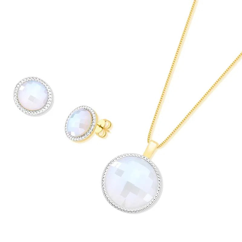 Conjunto Brilhato Pedras Naturais Brasileiras — Folheado a Ouro e Ródio Branco