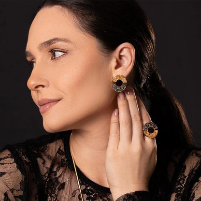Anel Brilhato Pedras Naturais Brasileiras — Folheado a Ouro