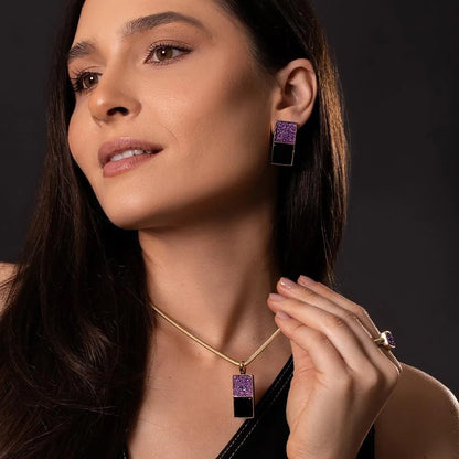 Conjunto Brilhato Pedras Naturais Brasileiras — Folheado a Ouro
