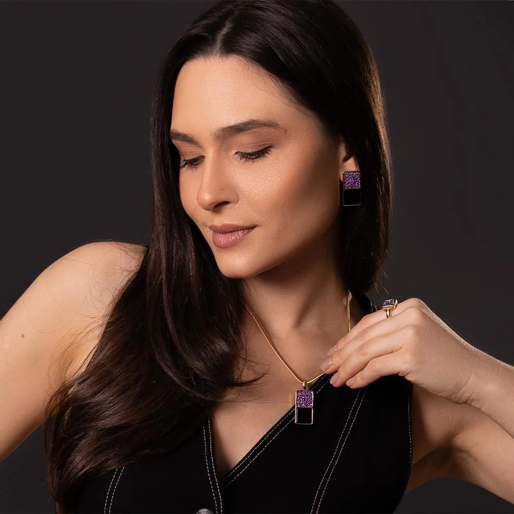 Conjunto Brilhato Pedras Naturais Brasileiras — Folheado a Ouro